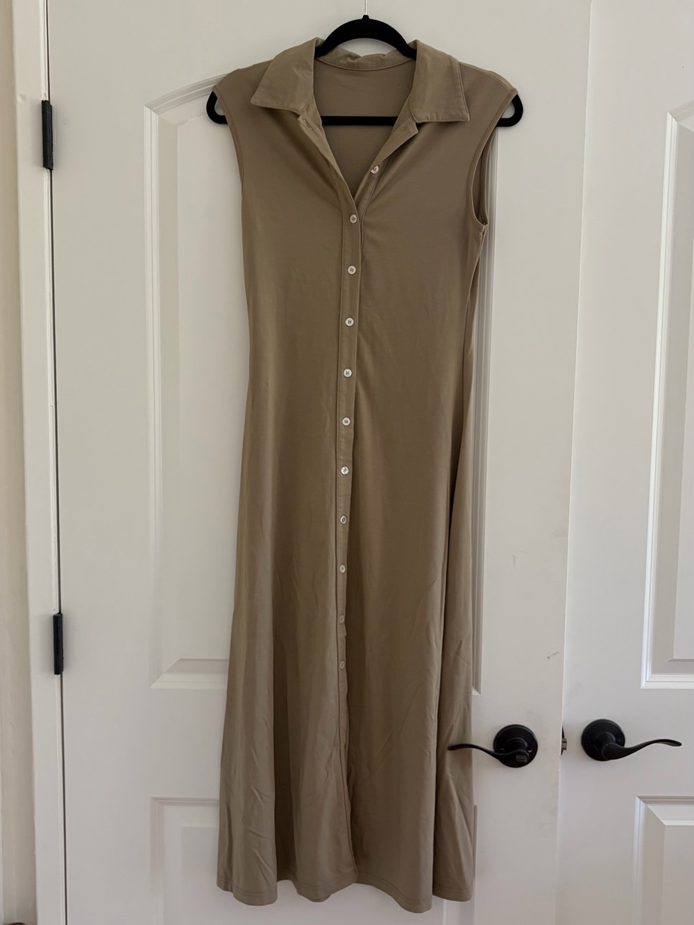 OGL Sleeveless Button-Front Maxi Dress in Taupe